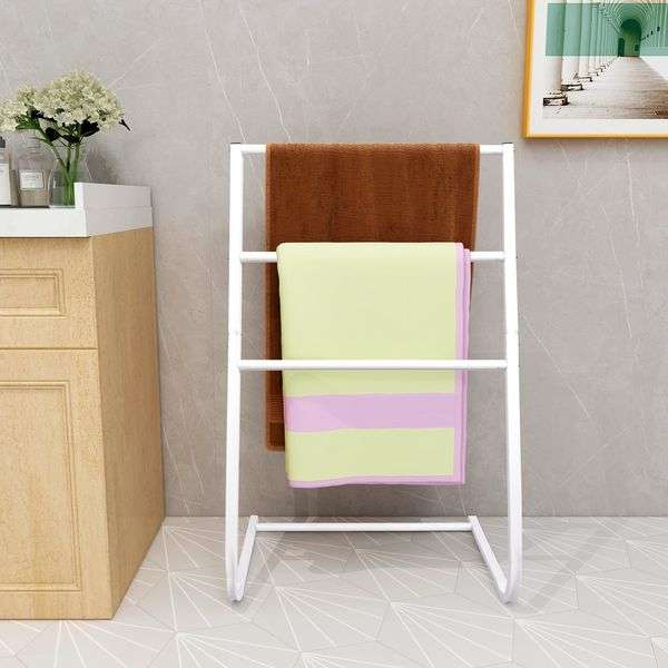 Freestanding Metal Towel Rack Scarf Rack Coat Rack 3 Bars Freestanding Drying Shelf For Bathroom, Bedroom, Living room 3-Tiers white