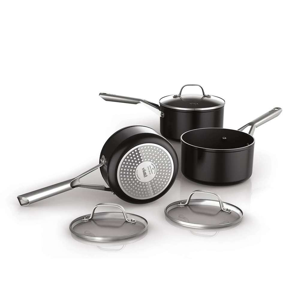 Ninja ZEROSTICK Essentials Cookware 3-Piece Saucepan Set with Glass Lids, Non-Stick, Long Lasting, Forged Aluminium