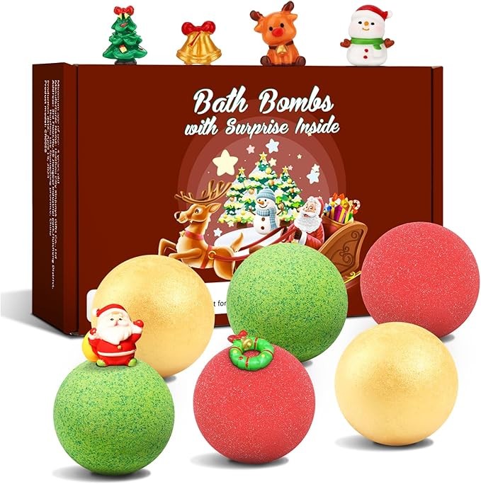 Christmas Bath Bombs for Kids with Surprise Toys Inside, 2025 Christmas Stocking Stuffers Gift for Kids, 6 Pack Bubble Bath Bomb for Boys Girls Toddlers